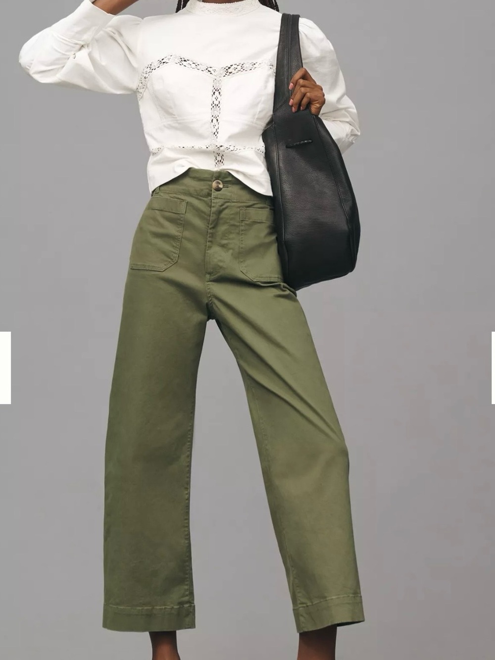 Maeve Olive Green High-Rise Wide Leg Jeans